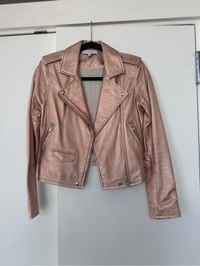 IRO Metallic Rose Gold Leather Moto Jacket